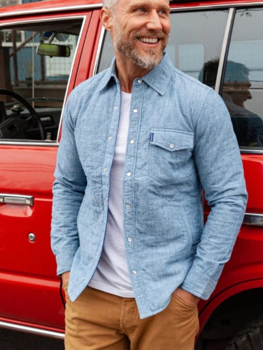 Criquet Quilted Jacket Pearl Snap Light Denim Chambray Shacket